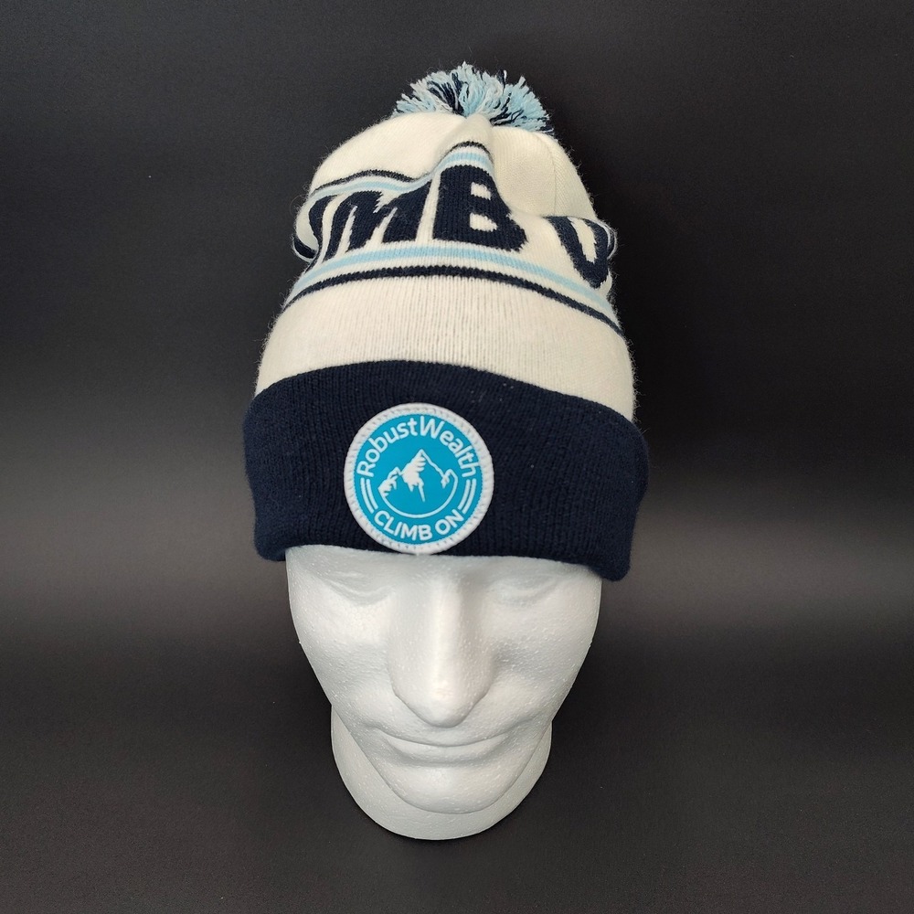 Robust Wealth Climb On Blue White Ski Winter Cuffed Long Knit Beanie Snow Hat
